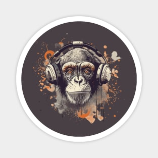 Monkey with headset listening music Magnet